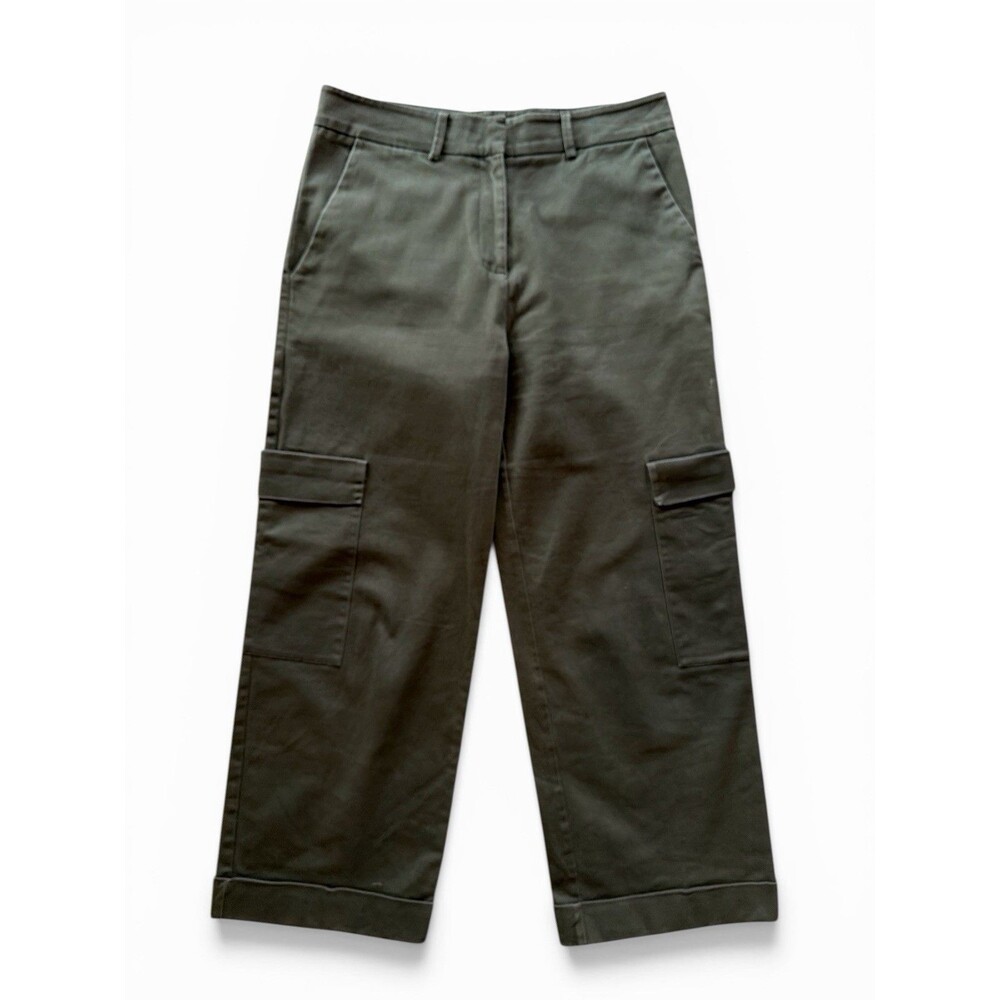H&M Womens 8 Wide Leg Cargo Pants Cuffed Hem Ankle Cropped Army Green